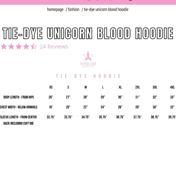 Tie-Dye Unicorn Blood Hoodie Medium Jeffree Star - Picture 3 of 4